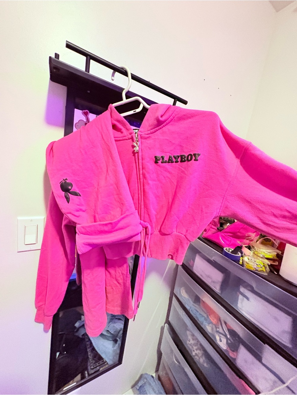 PLAYBOY Hot Pink Cropped Zip-Up Hoodie